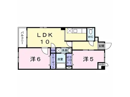 ディオージネータイースト(2LDK/3階)の間取り写真