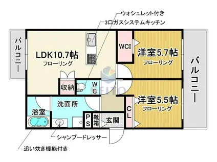 HEBEL MAIZON 石橋天神(2LDK/3階)の間取り写真