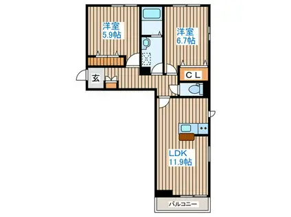 シャーメゾンプレポルト(2LDK/3階)の間取り写真