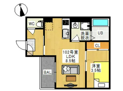 REGALEST 神田町III(1LDK/1階)の間取り写真