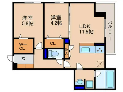 -ROOM大路(2LDK/2階)の間取り写真