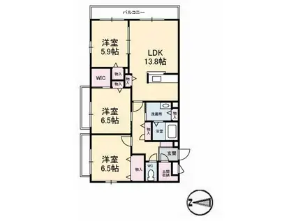 ベルアネスB(3LDK/3階)の間取り写真