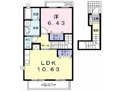 カレント・K(1LDK/2階)の間取り写真