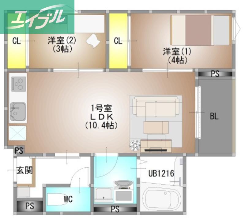 REGALEST 新福(2LDK/1階)の間取り写真