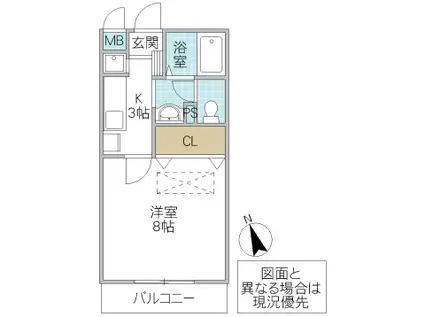 フォーライフヴィラ千波(1K/1階)の間取り写真