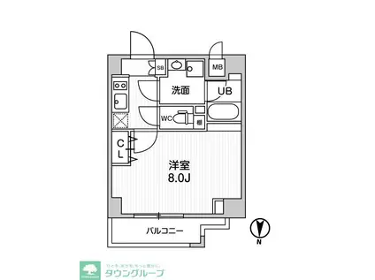 ALTERNA菊川II(1K/4階)の間取り写真