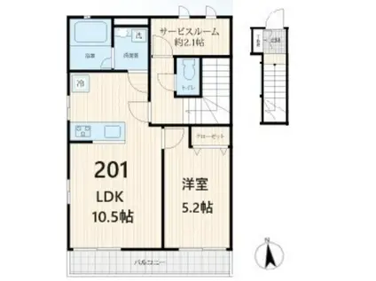 スリーアローテラス(1LDK/2階)の間取り写真