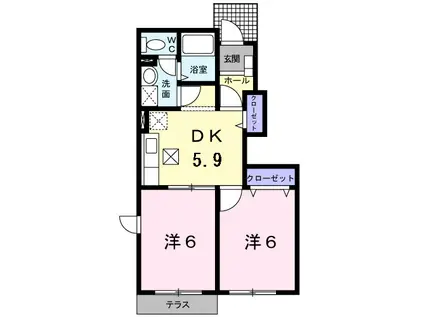 スコルピオーネ(2DK/1階)の間取り写真