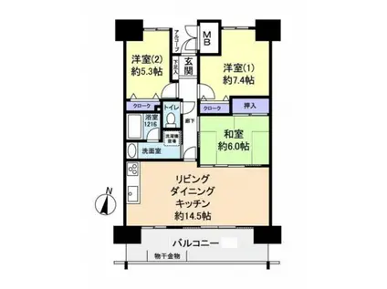 アスレ東原II番館(3LDK/3階)の間取り写真