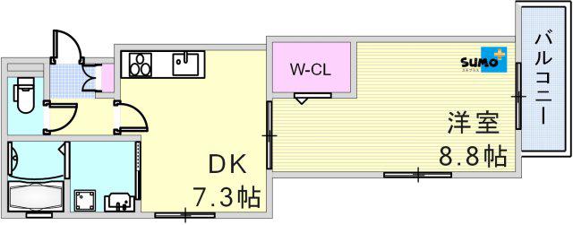 ラフィール西明石(1DK/2階)の間取り写真