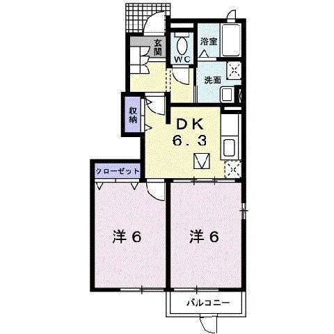 ミニョンストリートI(2DK/1階)の間取り写真