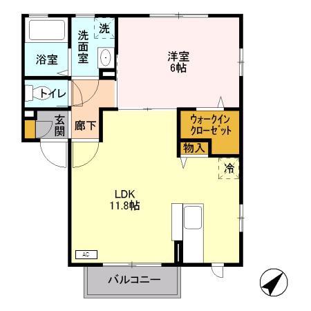 ウィット東生田(1LDK/2階)の間取り写真