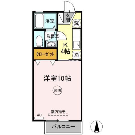クレスト木太B棟(1K/2階)の間取り写真