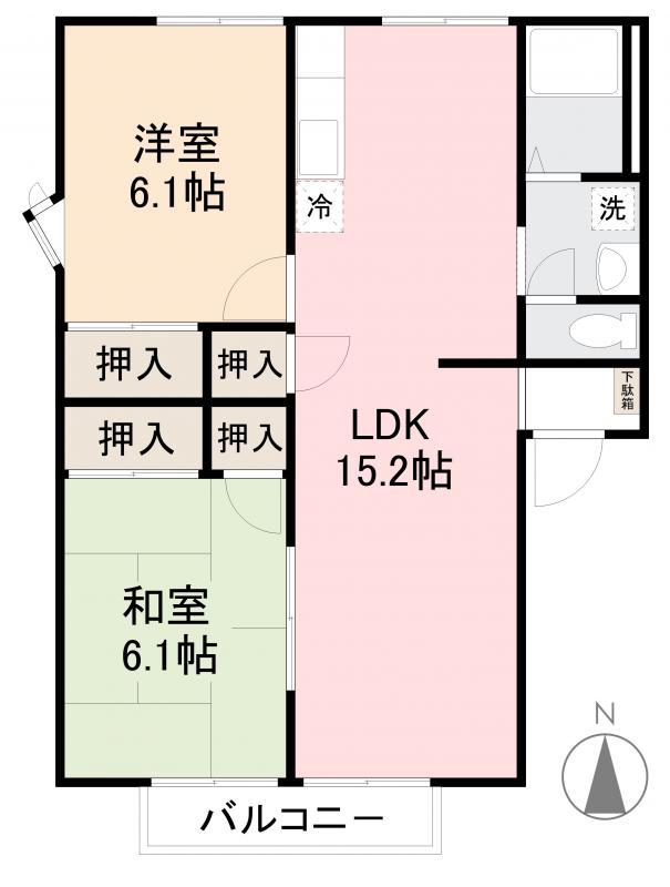 フレグランス太田 A・B棟(2LDK/2階)の間取り写真