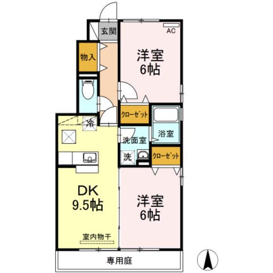 メゾンドールΒ F棟(2DK/1階)の間取り写真