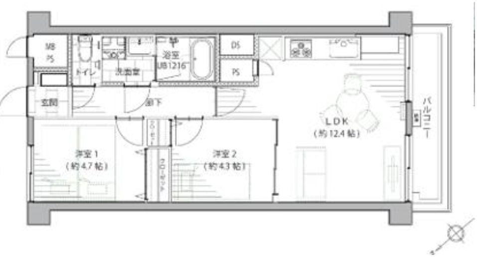 秀和恵比寿レジデンス(2LDK/4階)の間取り写真