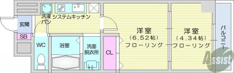 アスコット河原町駅前(2K/2階)の間取り写真