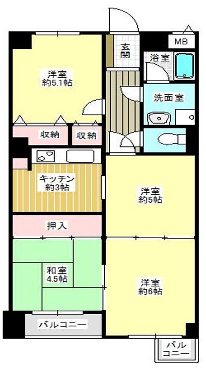 コスモアベニュー新長田(2LDK/9階)の間取り写真