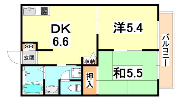 セフィラ西灘(2DK/1階)の間取り写真