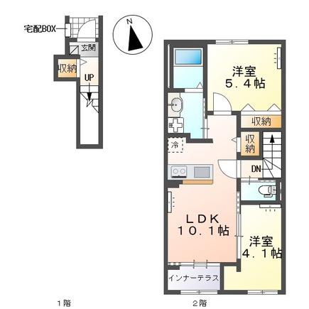 下野市下石橋アパート(2LDK/2階)の間取り写真