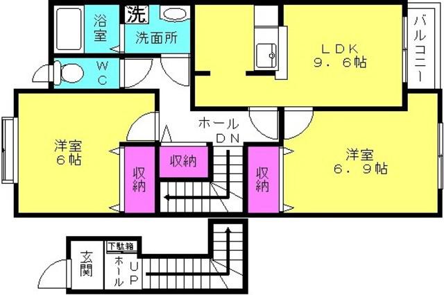 ヴィアレジデンスII(2DK/2階)の間取り写真