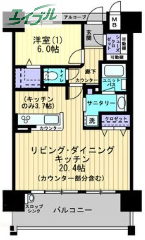 アルファステイツ問屋町II(1LDK/12階)の間取り写真