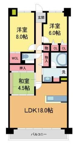 エスリード西宮甲陽園II番館AIRS(3LDK/3階)の間取り写真
