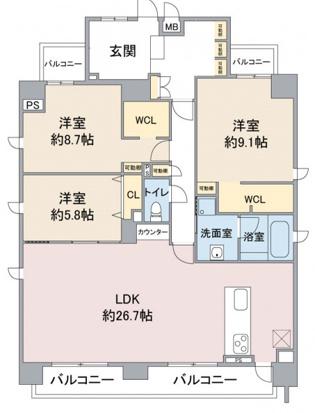 RAXA覚王山(3LDK/10階)の間取り写真