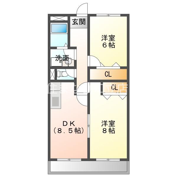 エクセル2(2DK/4階)の間取り写真
