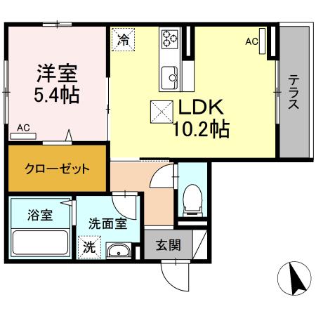 D-ROOM白萩町(1LDK/1階)の間取り写真
