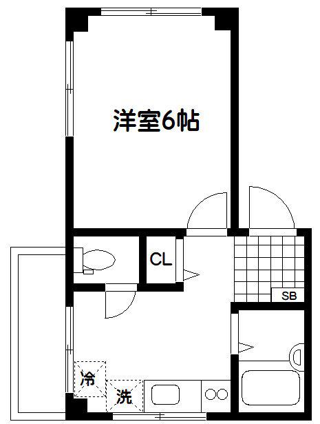 谷昭ハイツ(1K/3階)の間取り写真