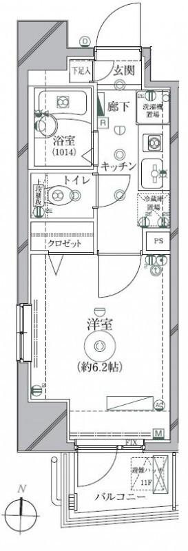 リクレイシア西麻布I番館(1K/2階)の間取り写真