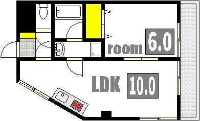 第3シモビル(1LDK/4階)の間取り写真