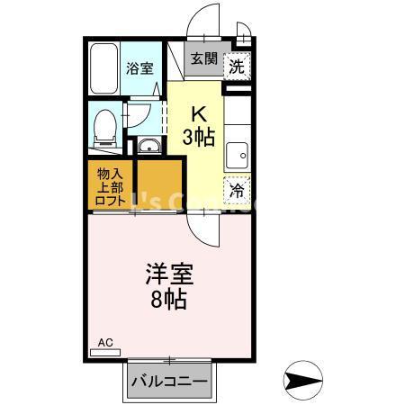プレム中里 III(1K/2階)の間取り写真