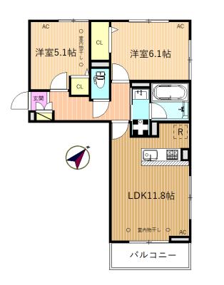 ルミエールK(2LDK/2階)の間取り写真