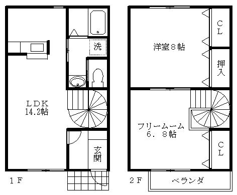 デュープレックス箕面東B棟(2LDK/1階)の間取り写真