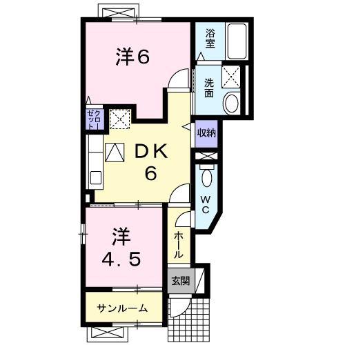 リアンメルヴェイユ II(2DK/1階)の間取り写真