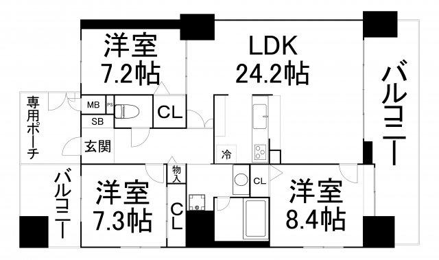エグゼタワー道修町(3LDK/12階)の間取り写真