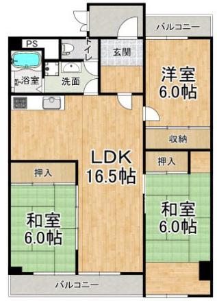 潮見が丘ハイツ(3LDK/5階)の間取り写真