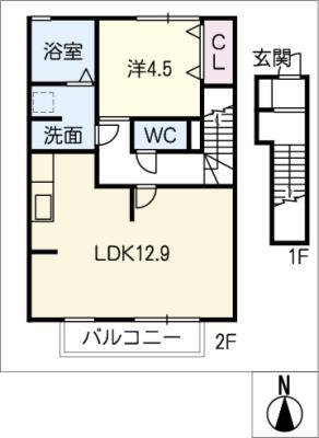 コスモス・ヒルズ(1LDK/2階)の間取り写真