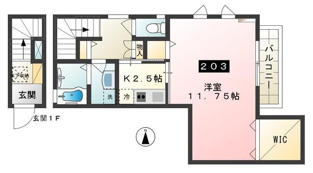 グラード(1K/2階)の間取り写真