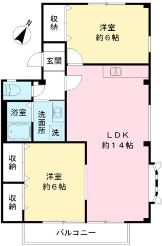 コンフォートガーデンA(2LDK/2階)の間取り写真