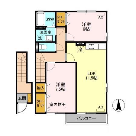 クラージュタウンA(2LDK/2階)の間取り写真