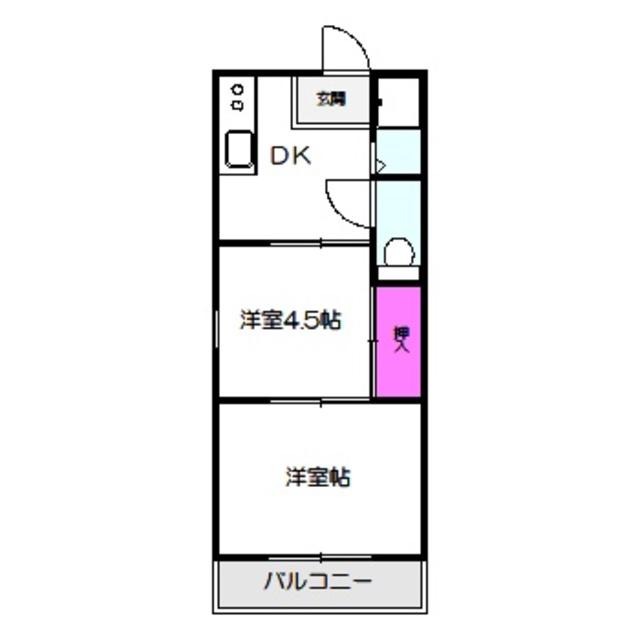 コーポ三原I(2DK/2階)の間取り写真