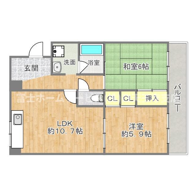 クレイシァス上町台(2LDK/2階)の間取り写真