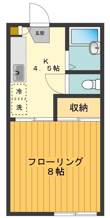 ハピネス(1K/1階)の間取り写真
