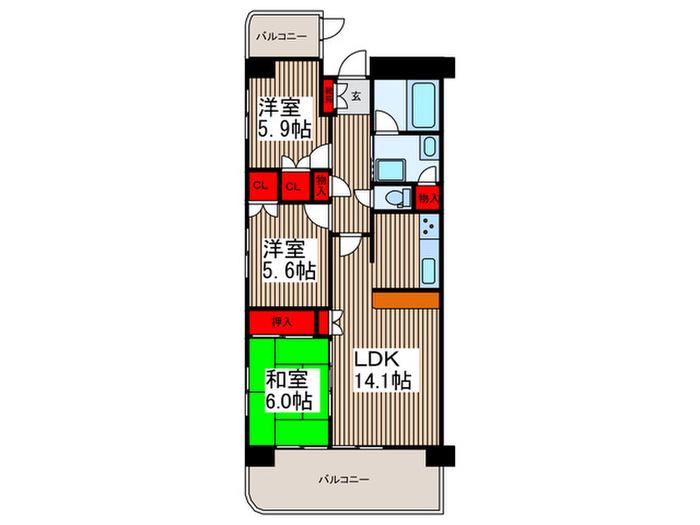 東川口ガーデンプラザ六番館(3LDK/3階)の間取り写真