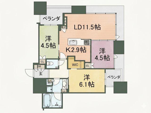 シティタワー大阪本町(3LDK/15階)の間取り写真