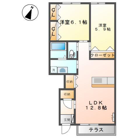 マインヒルズ伍番館(2LDK/1階)の間取り写真