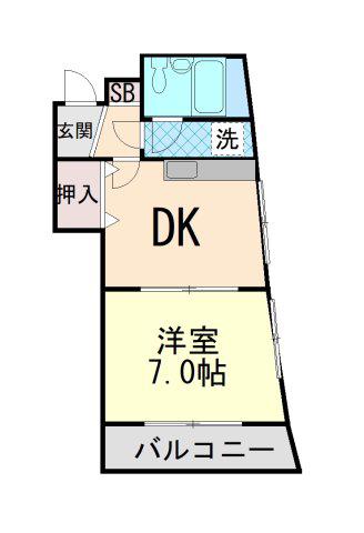 博多ビル(1DK/4階)の間取り写真